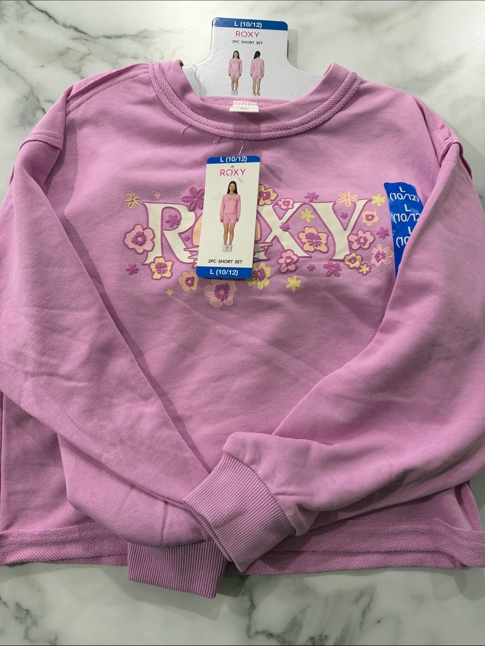 Roxy Pink Floral Logo Crewneck Sweatshirt